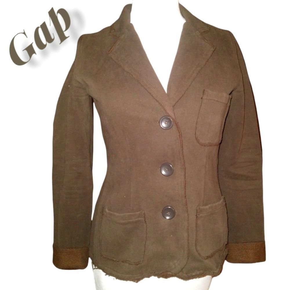 Gap Brown Distressed Button Down Collared Fleece … - image 1